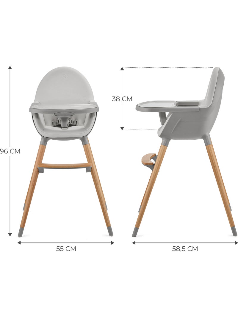 Chaise Haute Kinderkraft FINI 2 avec Plateau Réglable, Harnais 5 Points et Assise en Éco-Cuir Gris - Kiabi