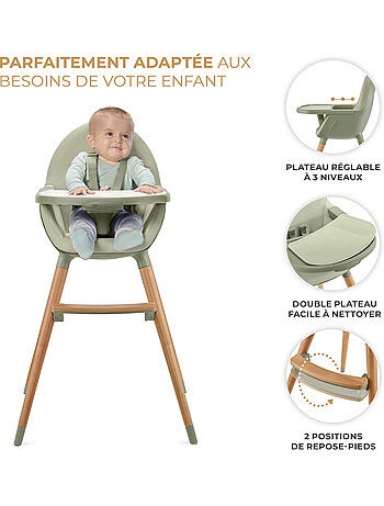 Chaise Haute Kinderkraft FINI 2 avec Plateau Réglable, Harnais 5 Points et Assise en Éco-Cuir