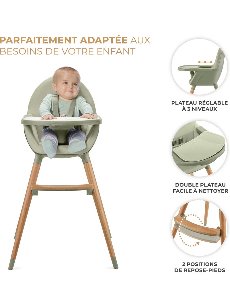 Chaise Haute Kinderkraft FINI 2 avec Plateau Réglable, Harnais 5 Points et Assise en Éco-Cuir Vert - Kiabi