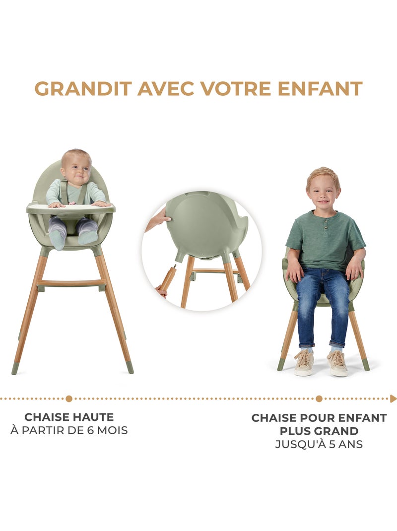 Chaise Haute Kinderkraft FINI 2 avec Plateau Réglable, Harnais 5 Points et Assise en Éco-Cuir Vert - Kiabi
