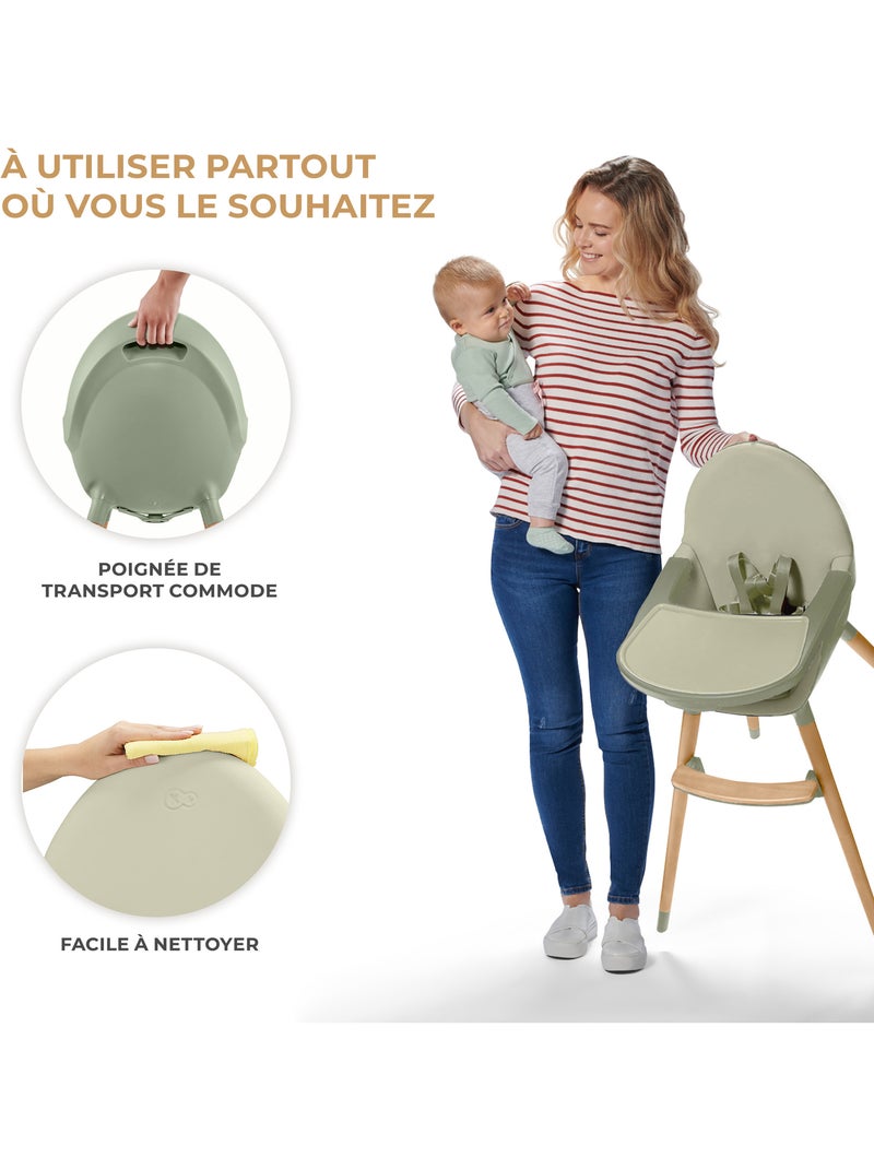 Chaise Haute Kinderkraft FINI 2 avec Plateau Réglable, Harnais 5 Points et Assise en Éco-Cuir Vert - Kiabi