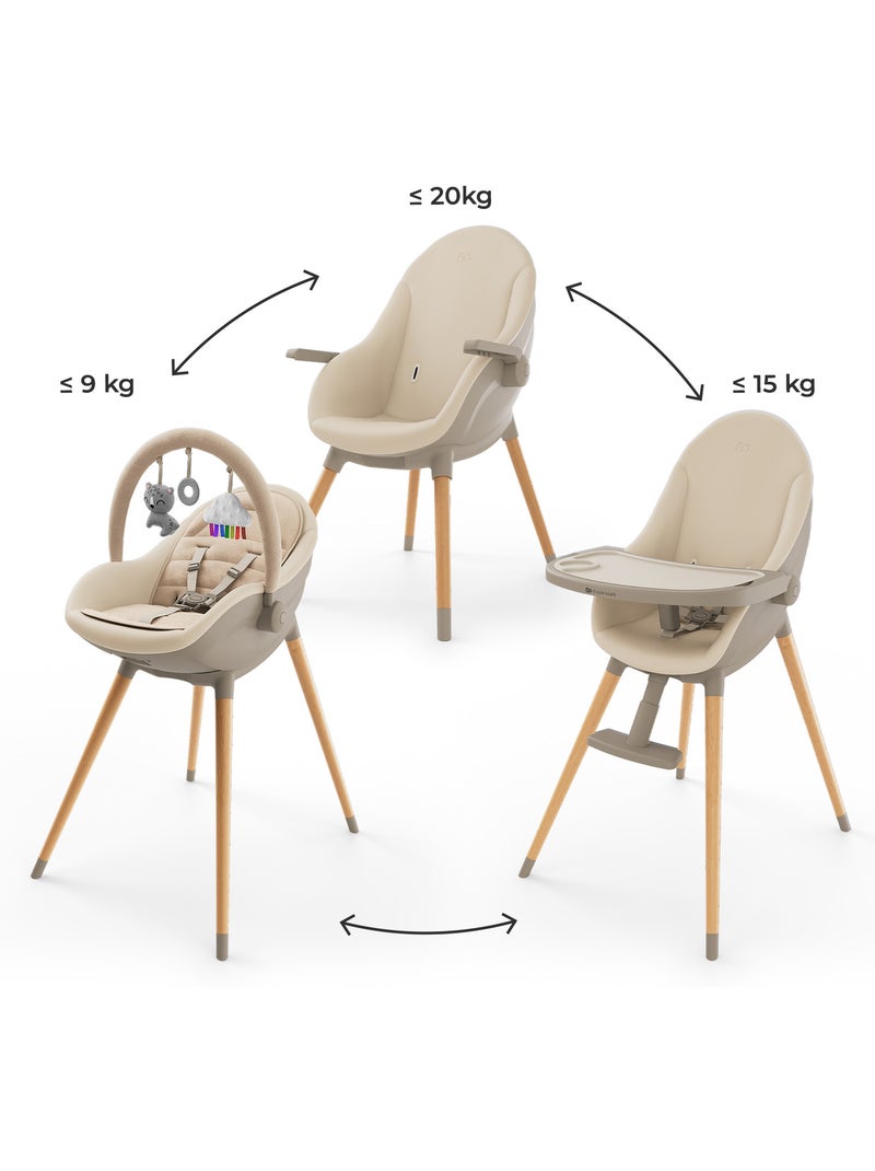 Chaise haute Kinderkraft FINI UP 2-en-1 transat repas 20 kg double plateau harnais 5 pts BLW Beige - Kiabi