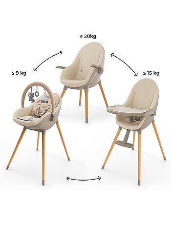 Chaise haute Kinderkraft FINI UP 3-en-1 transat repas 20 kg insert nouveau-né arche 3 jouets