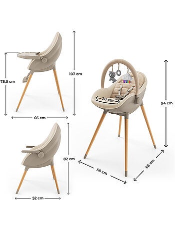Chaise haute Kinderkraft FINI UP 3-en-1 transat repas 20 kg insert nouveau-né arche 3 jouets