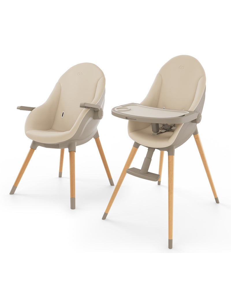 Chaise haute Kinderkraft FINI UP 3-en-1 transat repas 20 kg double plateau harnais 5 pts BLW Beige - Kiabi