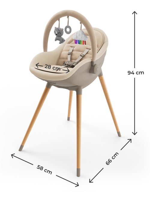 Chaise haute Kinderkraft FINI UP 3-en-1 transat repas 20 kg double plateau harnais 5 pts BLW - Kiabi