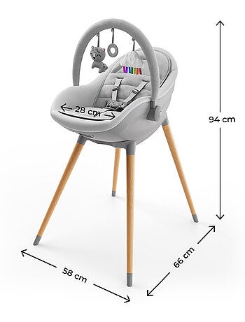 Chaise haute Kinderkraft FINI UP 3-en-1 transat repas 20 kg insert nouveau-né arche 3 jouets