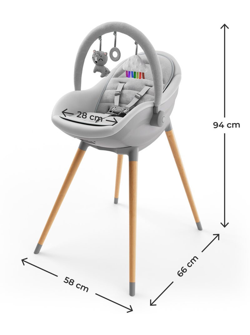 Chaise haute Kinderkraft FINI UP 3-en-1 transat repas 20 kg insert nouveau-né arche 3 jouets Gris - Kiabi