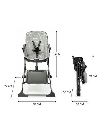 Chaise Haute Bébé Kinderkraft FOLDEE pliable compacte dossier réglable plateau amovible double repas
