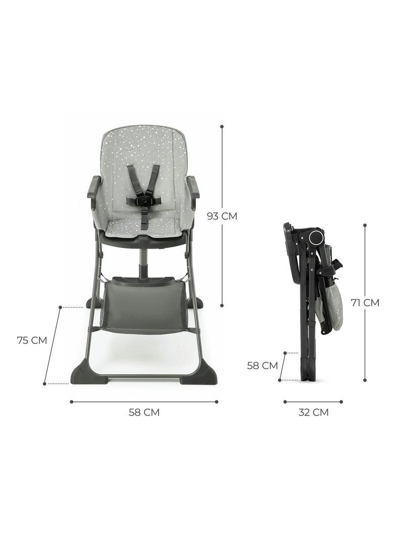 Chaise Haute Kinderkraft FOLDEE compacte pliable dossier 3 positions repose réglable plateau double Gris - Kiabi