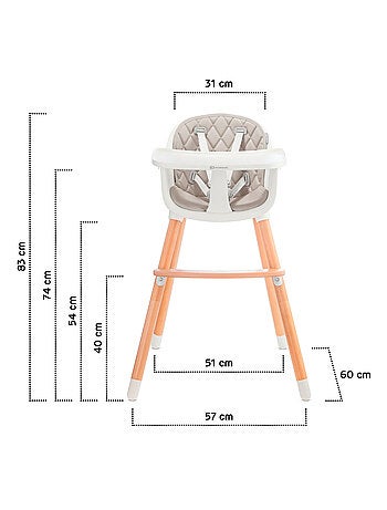 Chaise haute Kinderkraft SIENNA 2 en 1 avec plateau amovible, harnais 5 points et repose-pieds