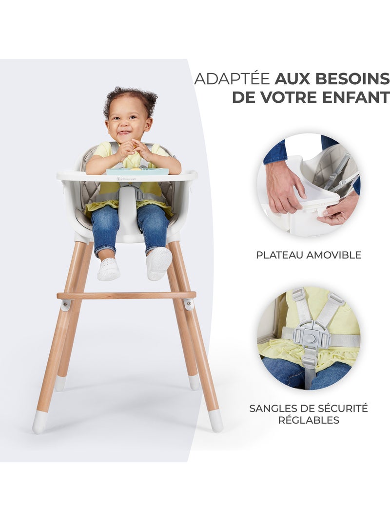 Chaise haute Kinderkraft SIENNA 2 en 1 avec plateau amovible, harnais 5 points et repose-pieds Gris - Kiabi