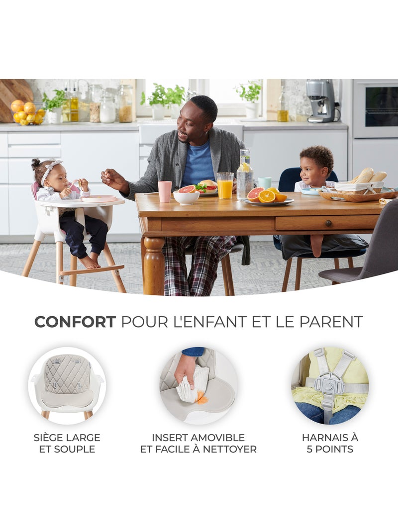 Chaise haute Kinderkraft SIENNA 2 en 1 avec plateau amovible, harnais 5 points et repose-pieds Gris - Kiabi