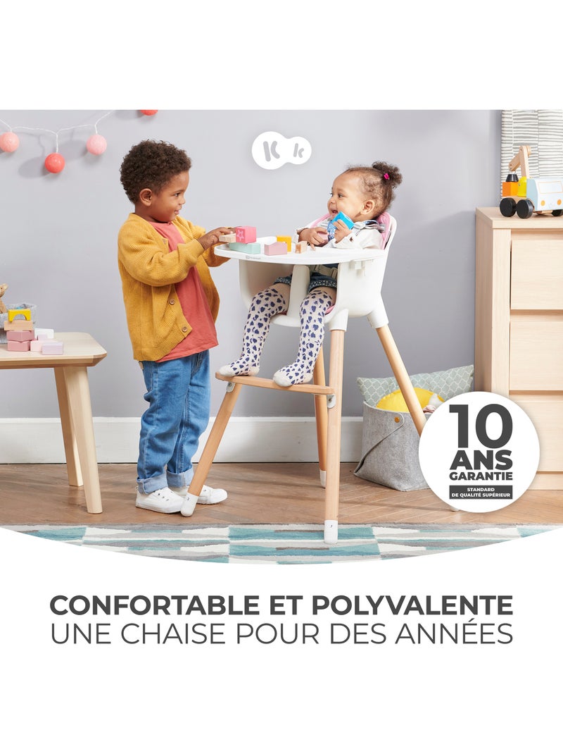 Chaise haute Kinderkraft SIENNA 2 en 1 avec plateau amovible, harnais 5 points et repose-pieds Rose - Kiabi