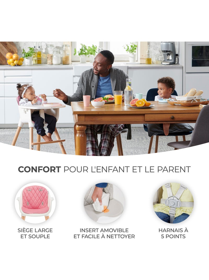 Chaise haute Kinderkraft SIENNA 2 en 1 avec plateau amovible, harnais 5 points et repose-pieds Rose - Kiabi