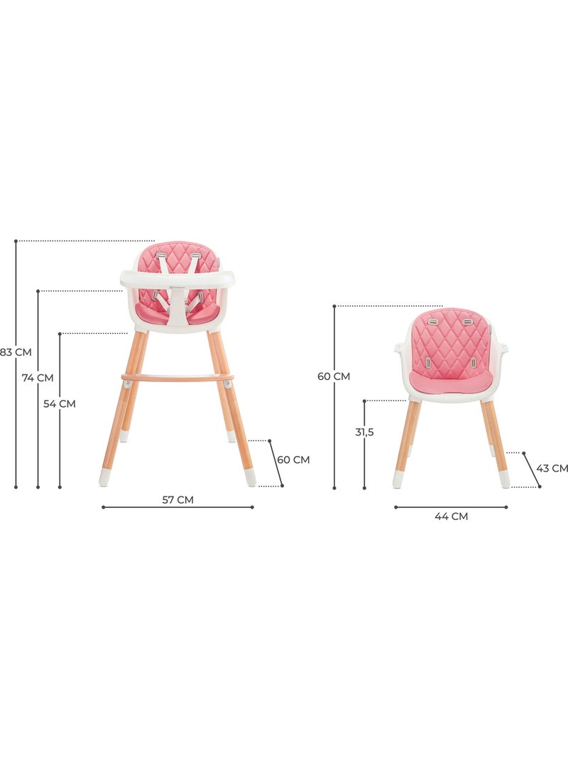 Chaise haute Kinderkraft SIENNA 2 en 1 avec plateau amovible, harnais 5 points et repose-pieds Rose - Kiabi