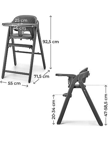 Chaise haute Kinderkraft TINO 3-en-1 évolutive 110 kg plateau amov. 2 pos pliage rap.