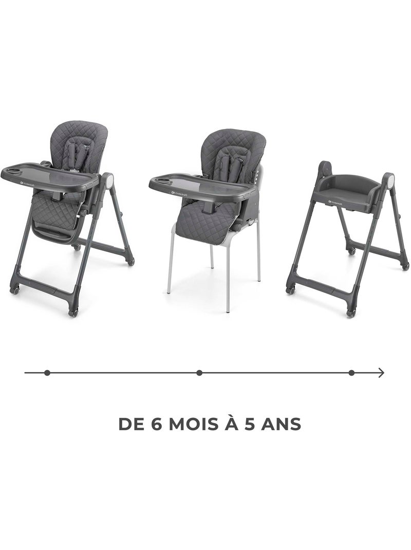 Chaise haute Kinderkraft TULO 3 en 1 avec rehausseur, dossier réglable et pliage compact Gris - Kiabi