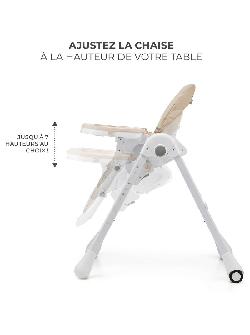 Chaise Haute Kinderkraft TUMMIE 2 en 1 avec Fonction Transat, 7 Hauteurs et Double Plateau Beige - Kiabi