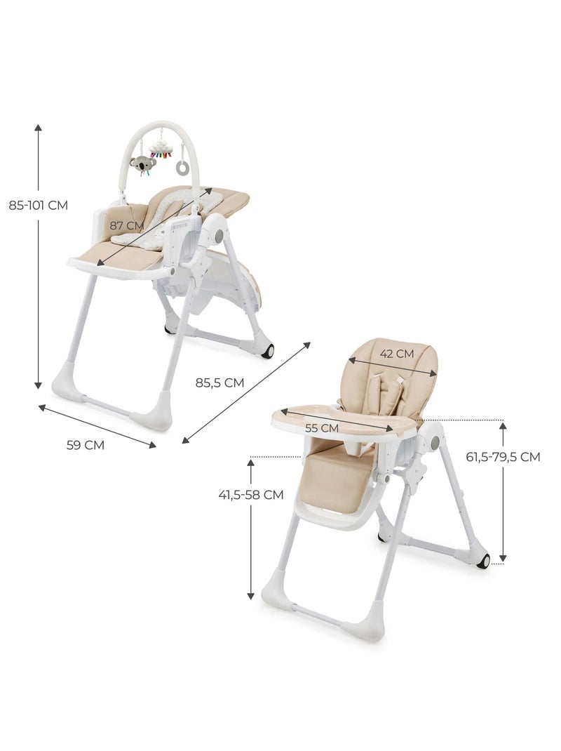 Chaise Haute Kinderkraft TUMMIE 2 en 1 avec Fonction Transat, 7 Hauteurs et Double Plateau Beige - Kiabi
