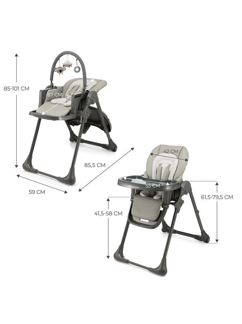 Chaise Haute Kinderkraft TUMMIE 2 en 1 avec Fonction Transat, 7 Hauteurs et Double Plateau Gris - Kiabi