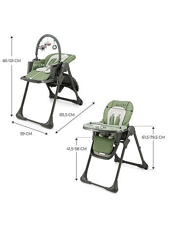 Chaise Haute Kinderkraft TUMMIE 2 en 1 avec Fonction Transat, 7 Hauteurs et Double Plateau