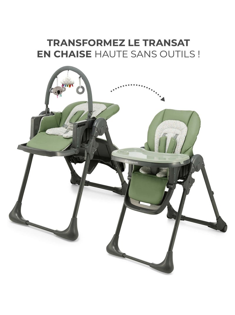 Chaise Haute Kinderkraft TUMMIE 2 en 1 avec Fonction Transat, 7 Hauteurs et Double Plateau Vert - Kiabi
