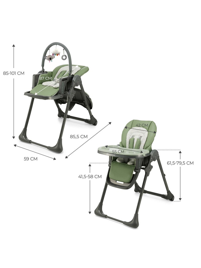 Chaise Haute Kinderkraft TUMMIE 2 en 1 avec Fonction Transat, 7 Hauteurs et Double Plateau Vert - Kiabi