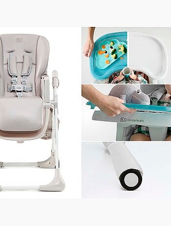 Chaise haute Kinderkraft YUMMY pliable avec dossier réglable, harnais 5 points et 7 hauteurs