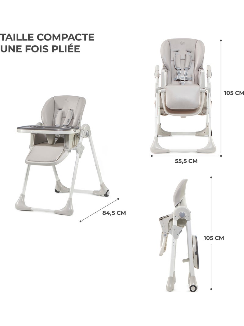 Chaise haute Kinderkraft YUMMY pliable avec dossier réglable, harnais 5 points et 7 hauteurs Gris - Kiabi