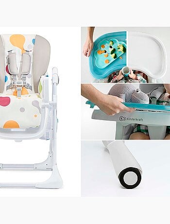 Chaise haute Kinderkraft YUMMY pliable avec dossier réglable, harnais 5 points et 7 hauteurs