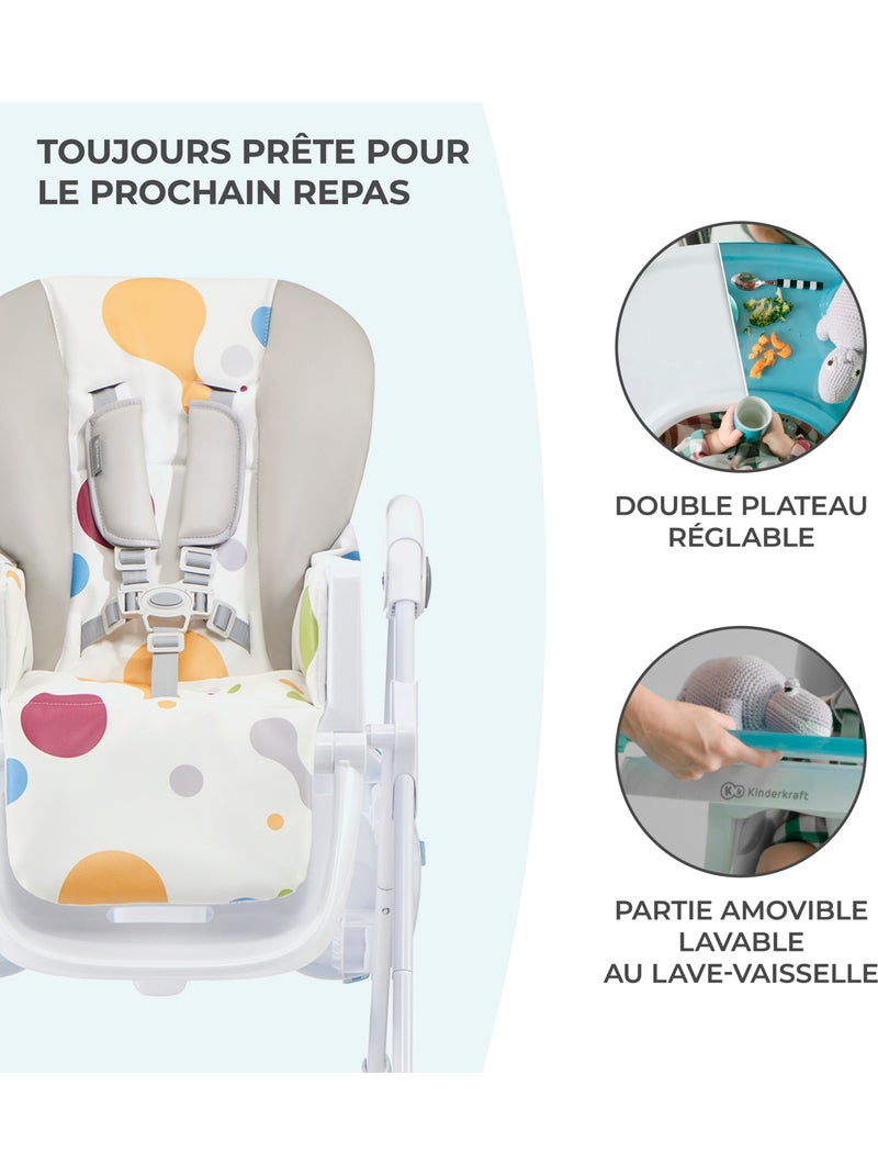 Chaise haute Kinderkraft YUMMY pliable avec dossier réglable, harnais 5 points et 7 hauteurs Multicolore - Kiabi