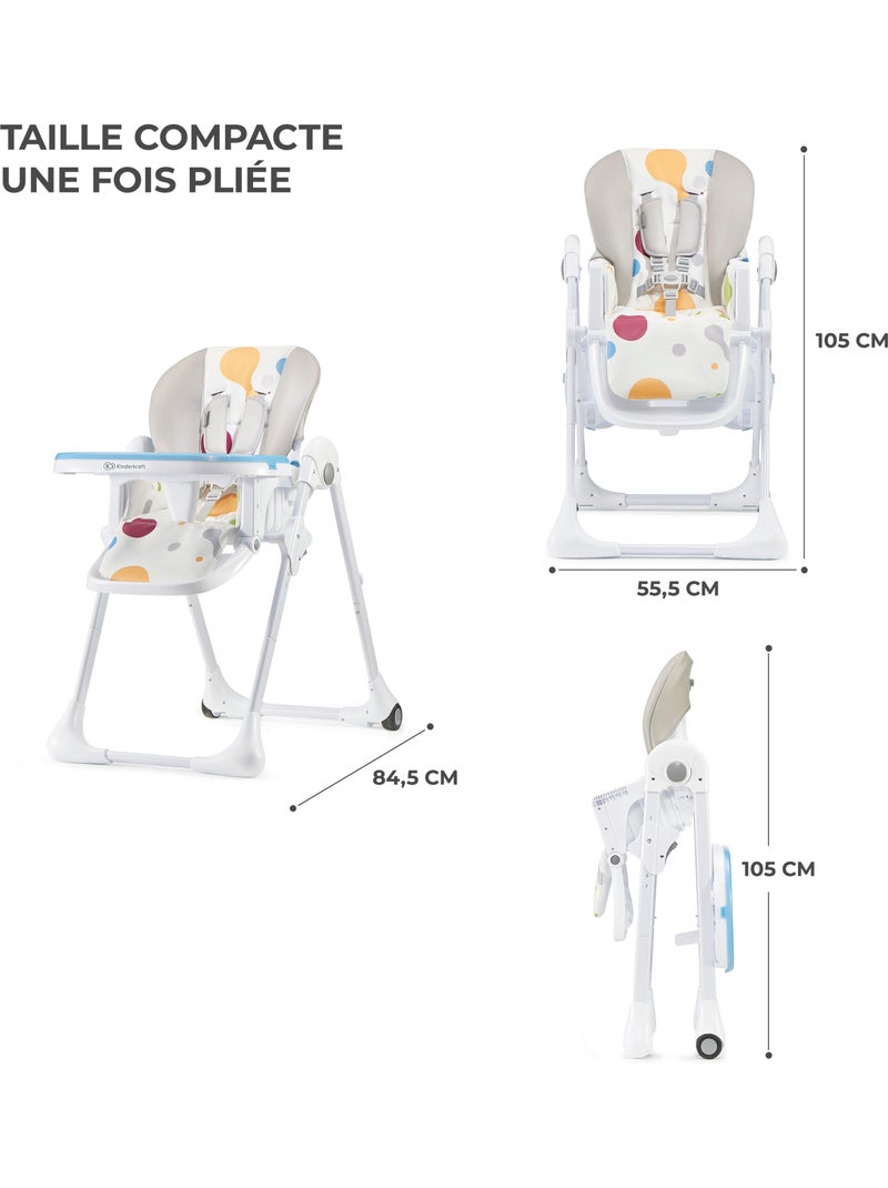 Chaise haute Kinderkraft YUMMY pliable avec dossier réglable, harnais 5 points et 7 hauteurs Multicolore - Kiabi