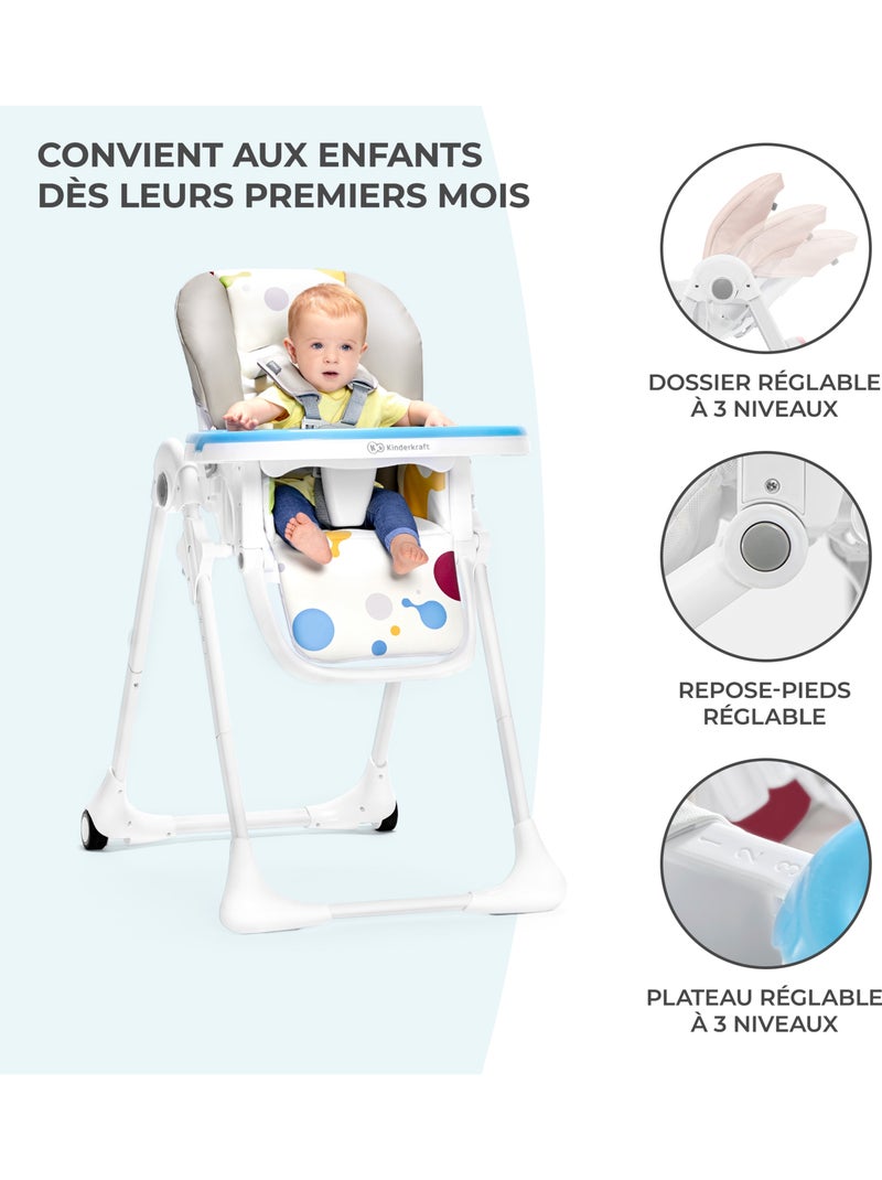 Chaise haute Kinderkraft YUMMY pliable avec dossier réglable, harnais 5 points et 7 hauteurs Rose - Kiabi