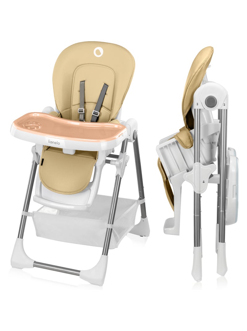 Chaise haute LIONELO Linn - Réglable hauteur - Roulettes - Panier -  Pliage compact Beige - Kiabi