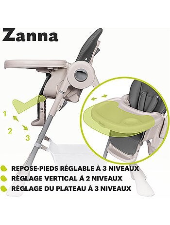 Chaise haute LIONELO Zanna - Pliable - Avec roulettes - Plateau et repose-pieds réglables