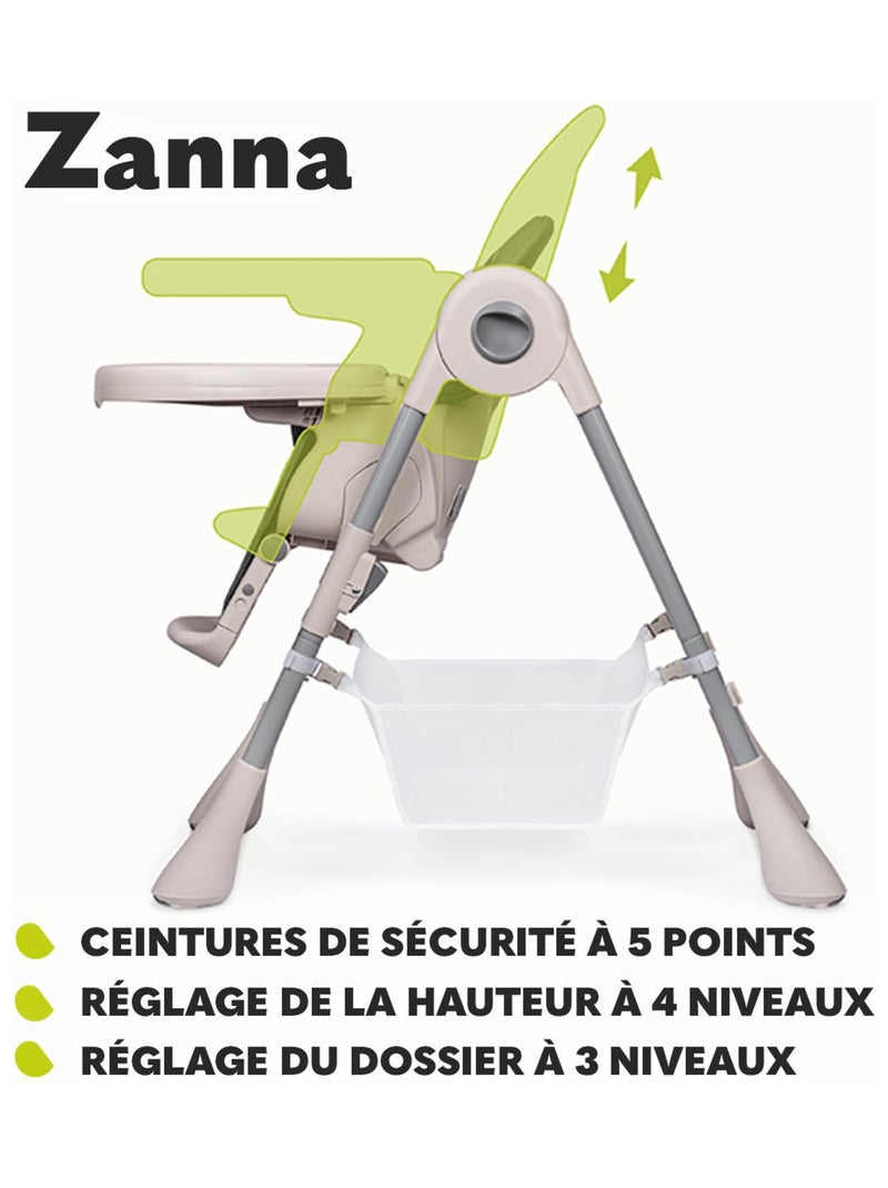 Chaise haute LIONELO Zanna - Pliable - Avec roulettes - Plateau et repose-pieds réglables Beige - Kiabi