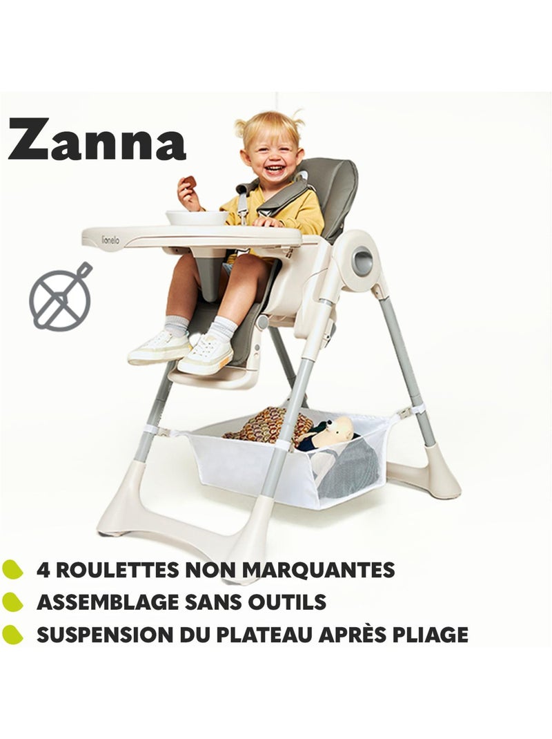 Chaise haute LIONELO Zanna - Pliable - Avec roulettes - Plateau et repose-pieds réglables Gris - Kiabi