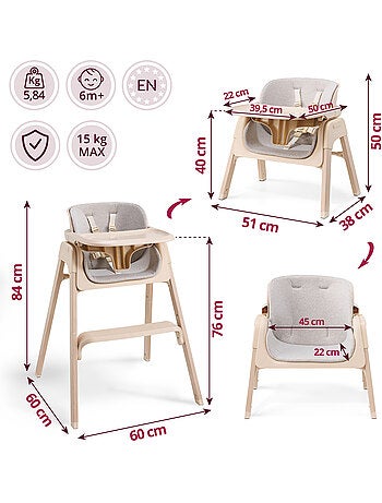 Chaise haute pliable 3 en 1 enfant convertible plateau moby-system lumo