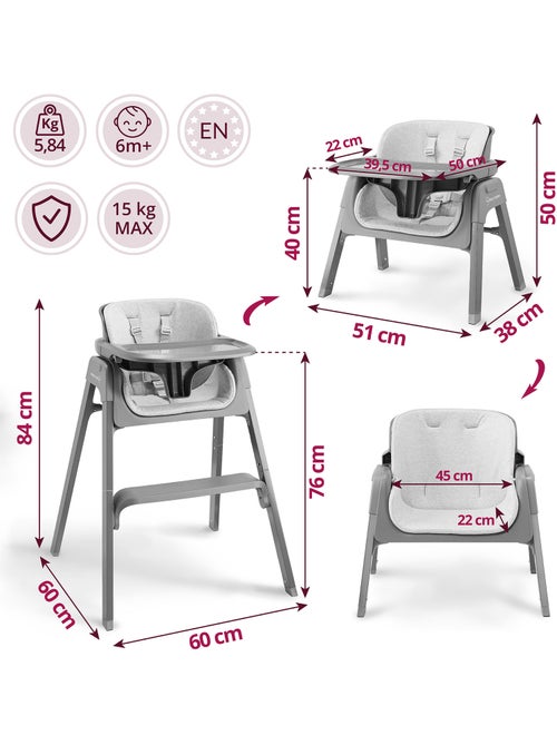 Chaise haute pliable 3en1 noxi moby-system deux niveaux harnais 5 points - Kiabi Chaise haute pliable 3en1 noxi moby-system deux niveaux harnais 5 points - Kiabi