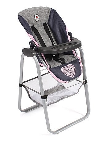 Chaise haute pour poupées, bleu foncé - anthracite - rose