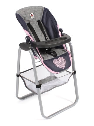 Chaise haute pour poupées, bleu foncé - anthracite - rose