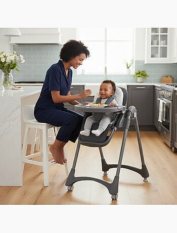Chaise haute évolutive bébé, compact, plateau double - Soja