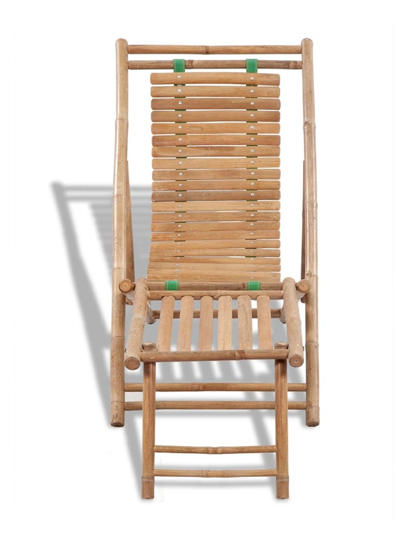 Chaise longue avec repose-pied en bambou Beige - Kiabi