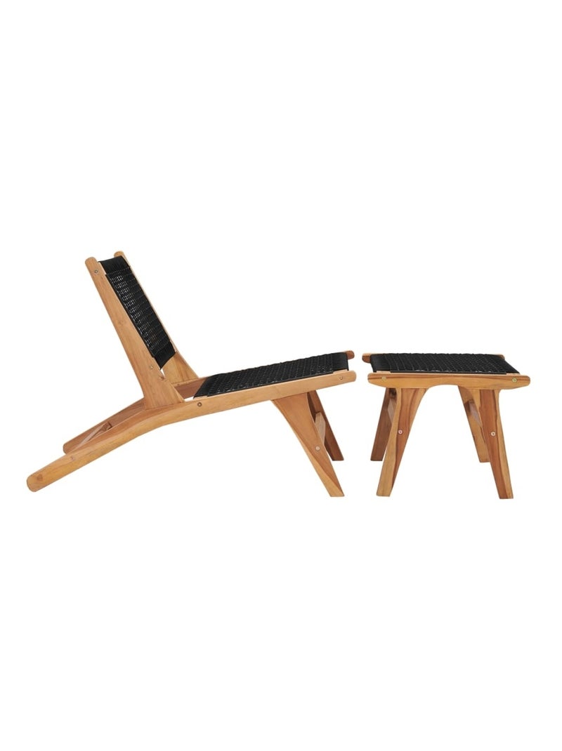Chaise longue avec repose-pied en teck Noir - Kiabi
