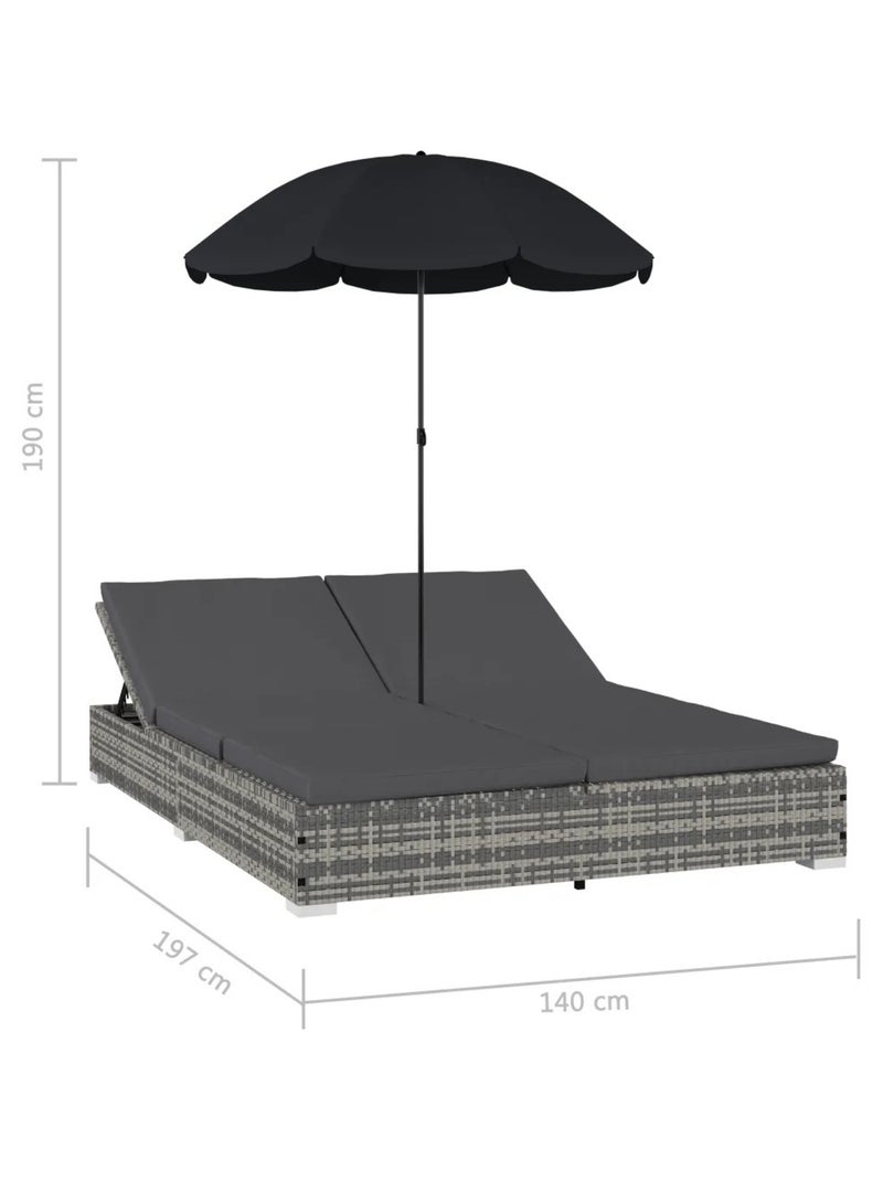 Chaise longue de jardin avec parasol Gris clair - Kiabi