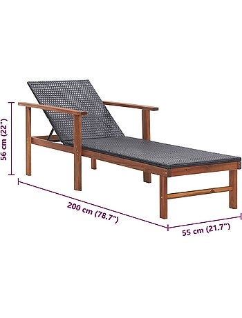 Chaise longue de jardin en bois résine tressée