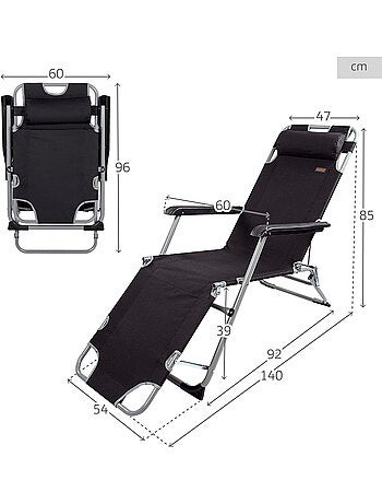Chaise longue de jardin pliante multipositions avec coussin aktive