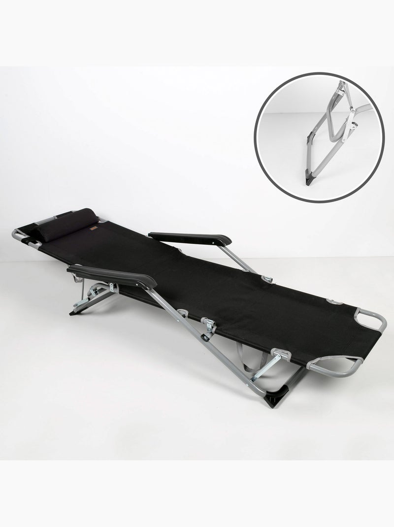 Chaise longue de jardin pliante multipositions avec coussin aktive Noir - Kiabi