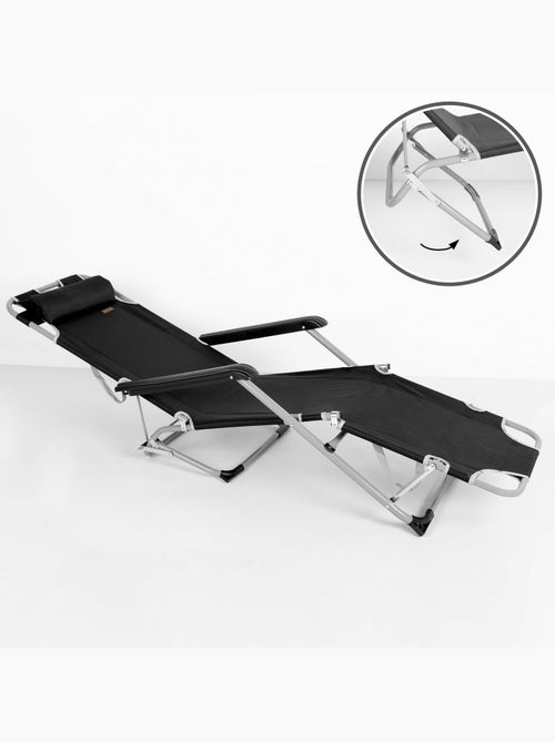 Chaise longue de jardin pliante multipositions avec coussin aktive - Kiabi